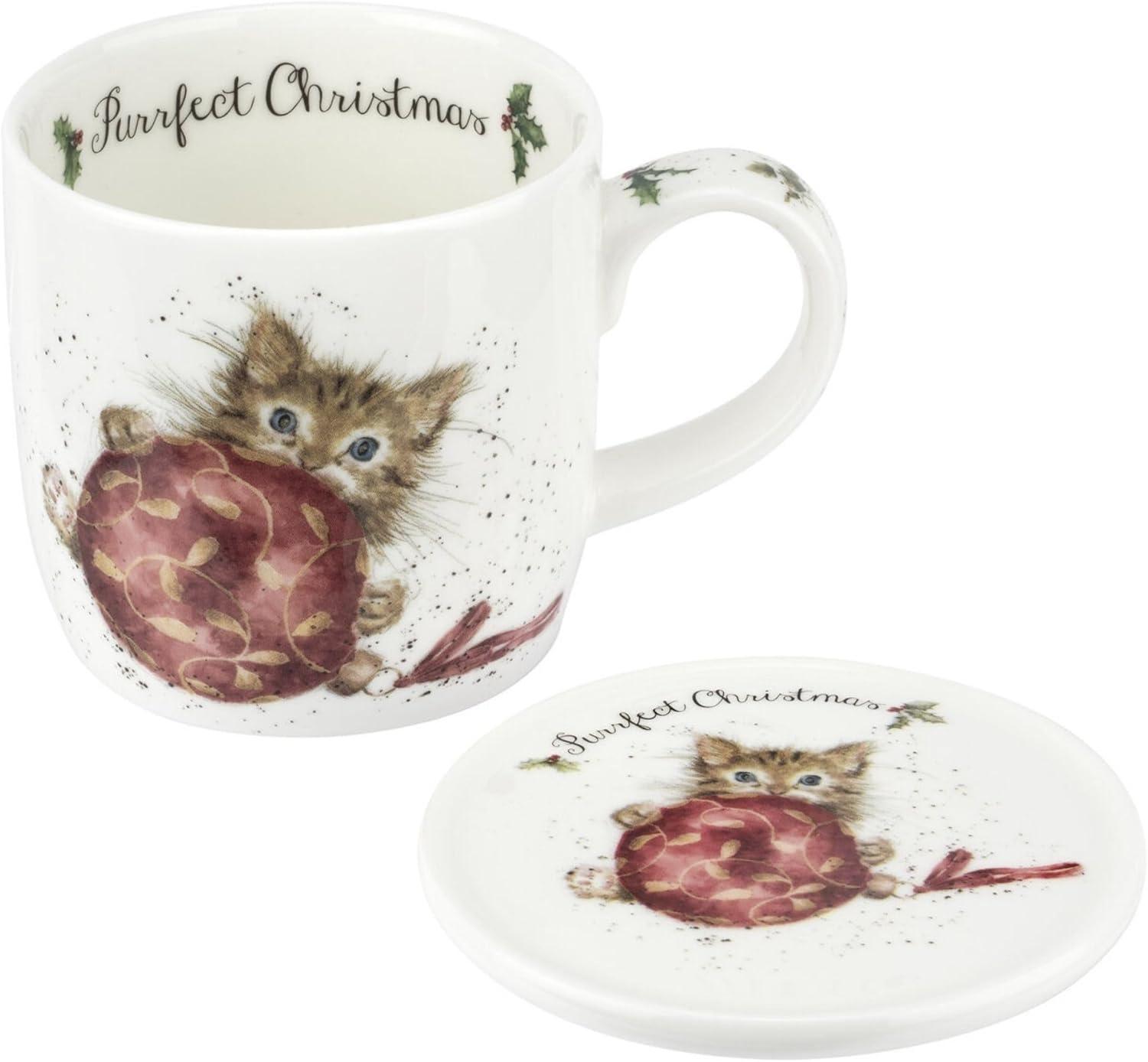 Royal Worcester Rw-Wrendale Designs Mug & Coaster St Purrfect Xmas