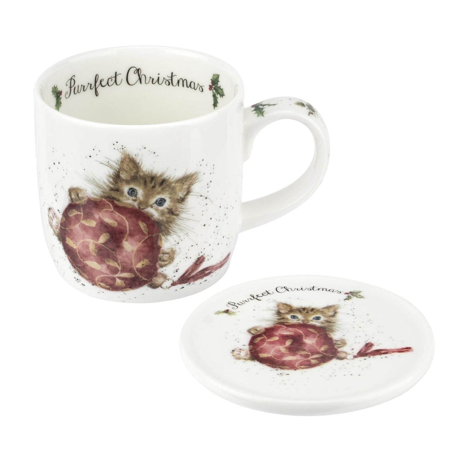 Royal Worcester Royal Worcester Rw-Wrendale Designs Mug & Coaster St Purrfect Xmas