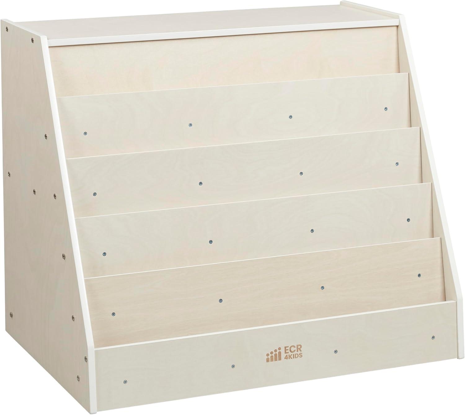 ECR4Kids Double-Sided Mobile Book Display with Storage, White Wash