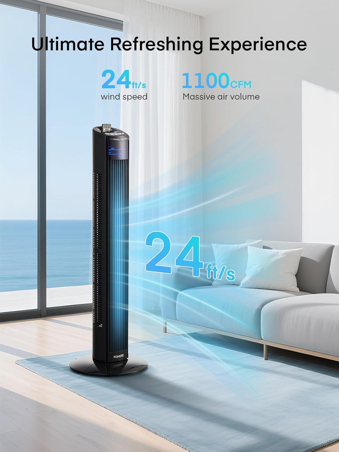FOHERE Tower Fan, 36" Oscillating Tower Cooling Fan with Remote Control, 12-Hour Timer and Sleep Mode, Portable Stand up Floor Bladeless Fan (Black)