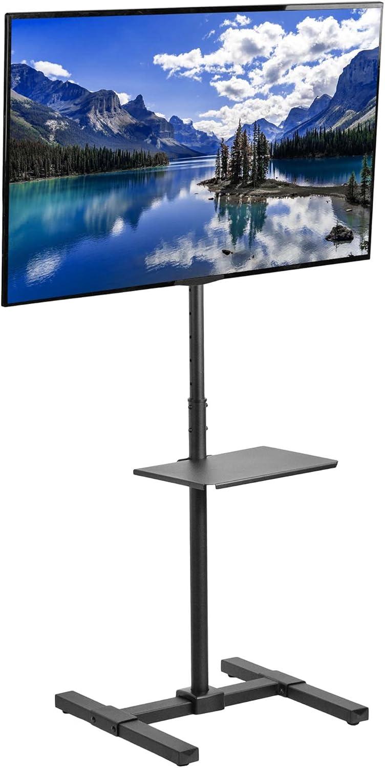 Black Adjustable TV Floor Stand with Storage Shelf, 13" to 50"