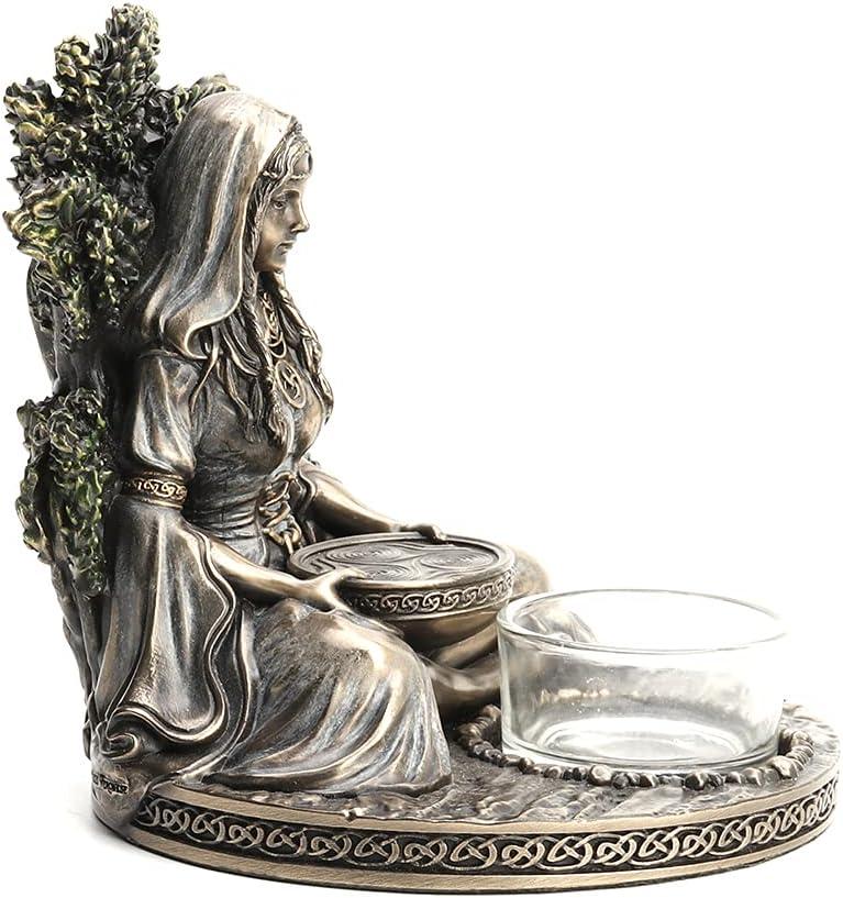 Veronese Design 4 7/8" Tall Celtic Goddess Danu Tealight Candle Holder Cold Cast Bronzed Resin Sculpture Wiccan Home Decor Figurine Collectibles