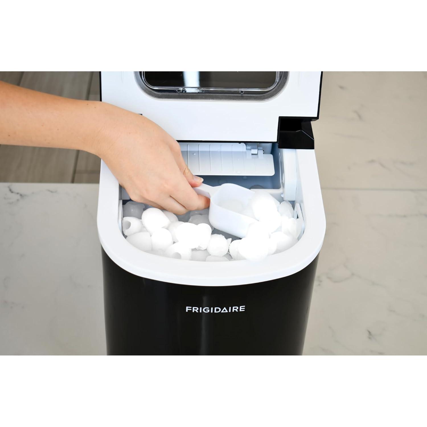 Ice Maker EFIC102-RED, Countertop Ice Maker with Transparent Window, Bullet Ice Maker with 26 lbs. Capacity, Small Ice Maker Machine – 14.1" D x 8.7" W x 12.9" H (Red)