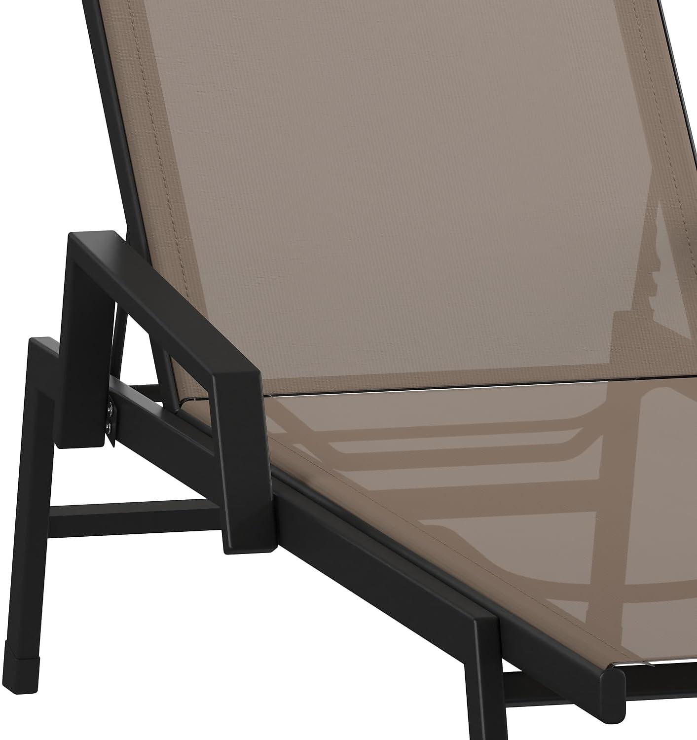 Brazos 62.5" Adjustable Outdoor Lounger in Black/Brown with Arms