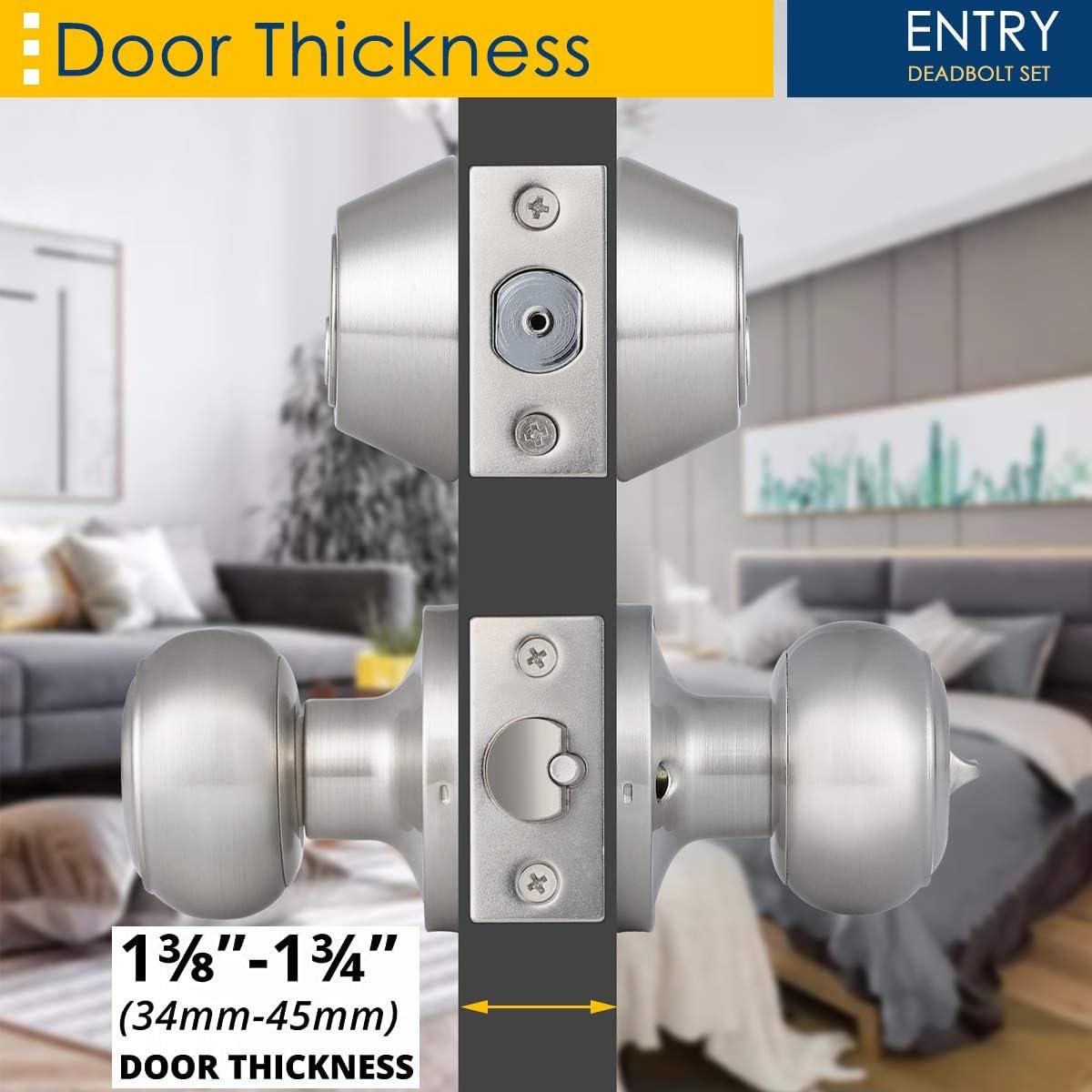 Brushed Nickel Round Stainless Steel Entry Knob and Deadbolt Set