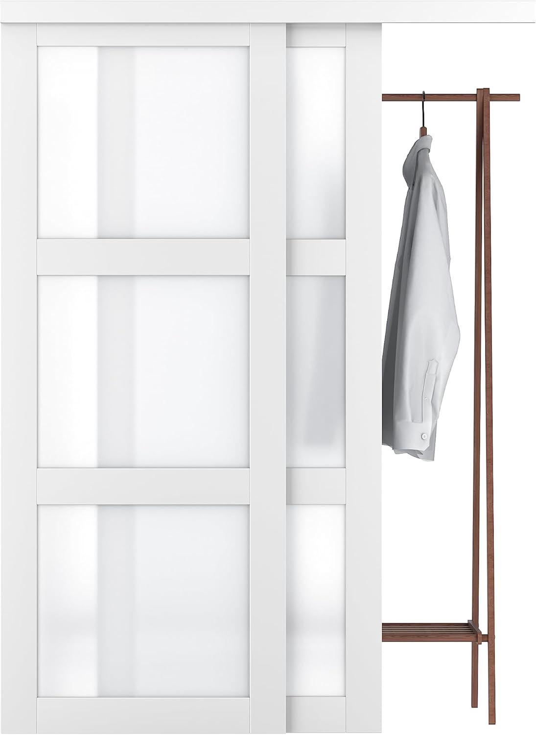 JUBEST 5-Lite Frosted Glass Sliding Closet Doors With Installation Hardware Kit