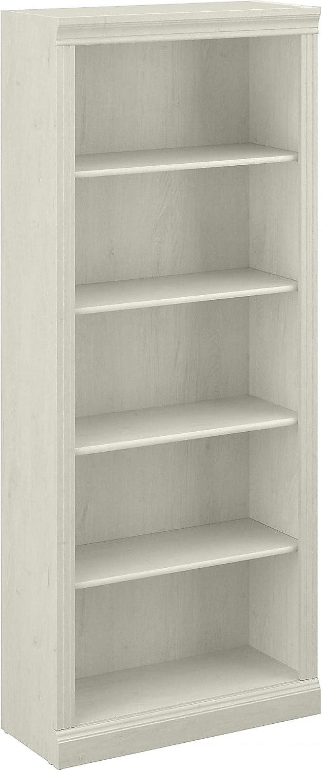 Casual Farmhouse Linen White Oak Adjustable 5-Shelf Bookcase