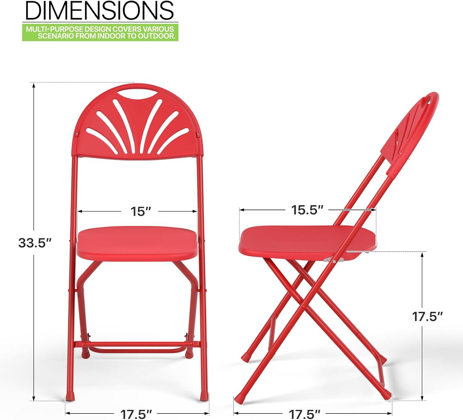 Magshion 10pcs Plastic Folding Chair, Stackable Patio Seat for Wedding Party Meeting Indoor Outdoor, Red