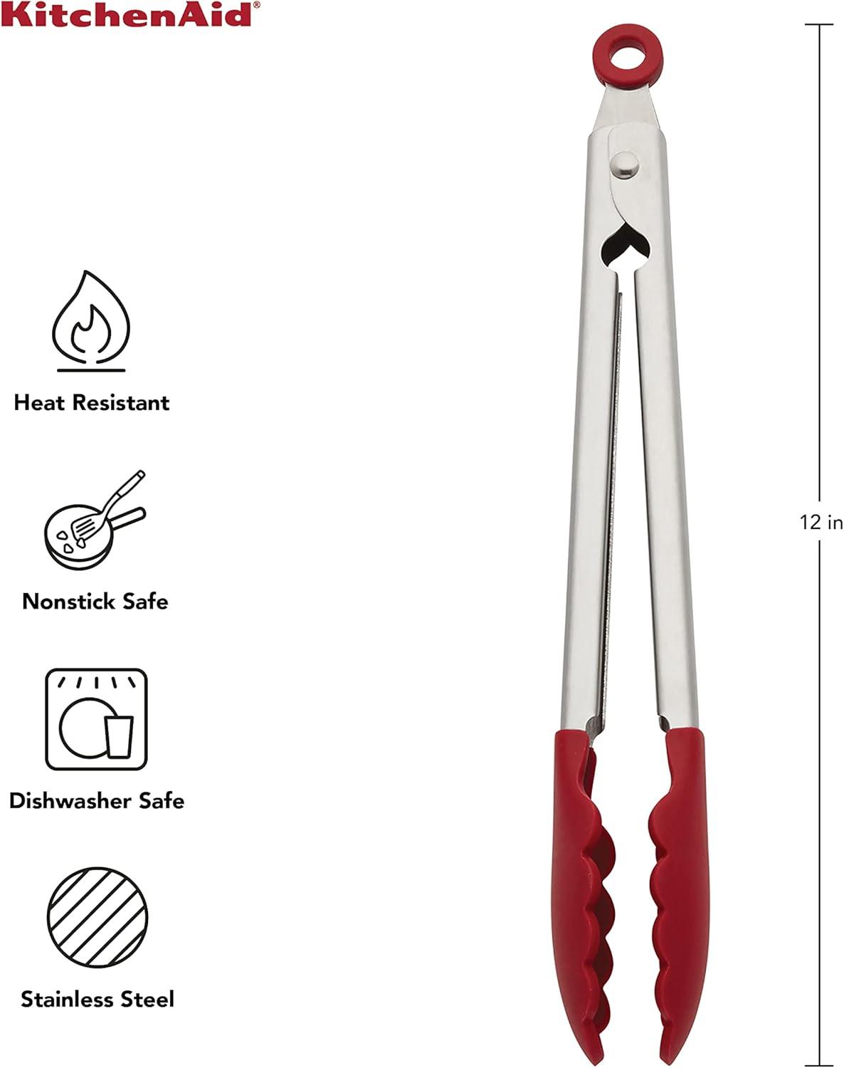 KitchenAid® Silicone Stainless Steel Tongs, 10.26 Inch, Red