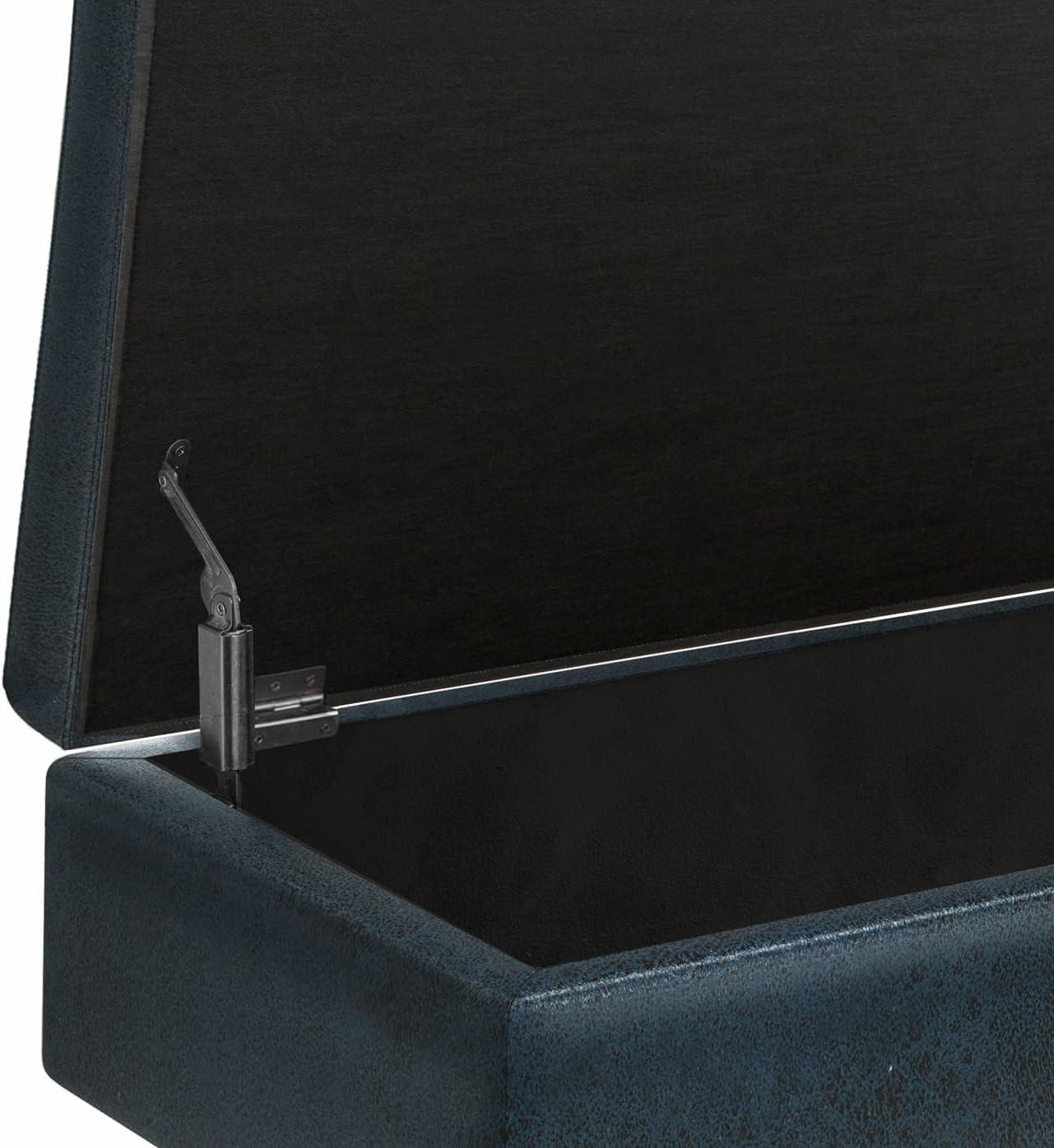 Simpli Home Owen 36" Wd. Small Rectangular Storage Ottoman in Distressed Dark Blue