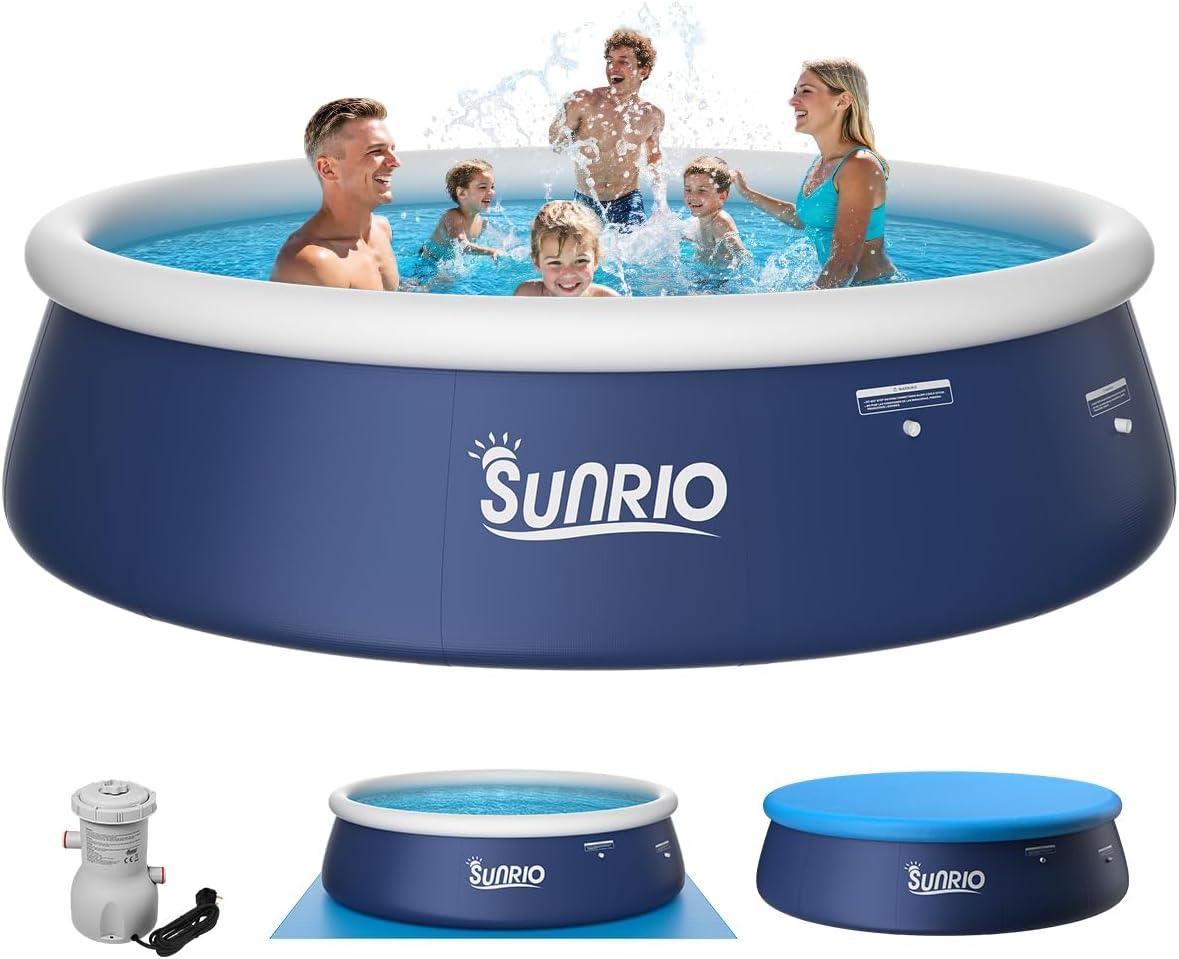 12'*30" Round Inflatable Top Ring Above Ground Swimming Pool Fast Easy to Set Up with 530GPH Filter Pump, Pool Cover and Ground Cover for Summer Outdoor Garden Backyard Childen Adults