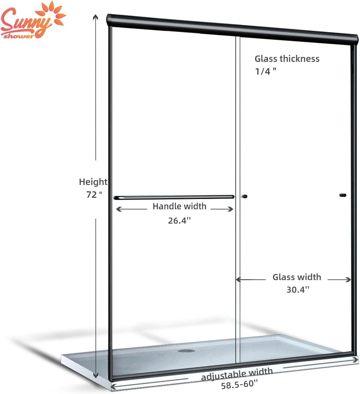 Sunny Shower Semi-Frameless Double Sliding Shower Door 60 in. W x 72 in. H in Black