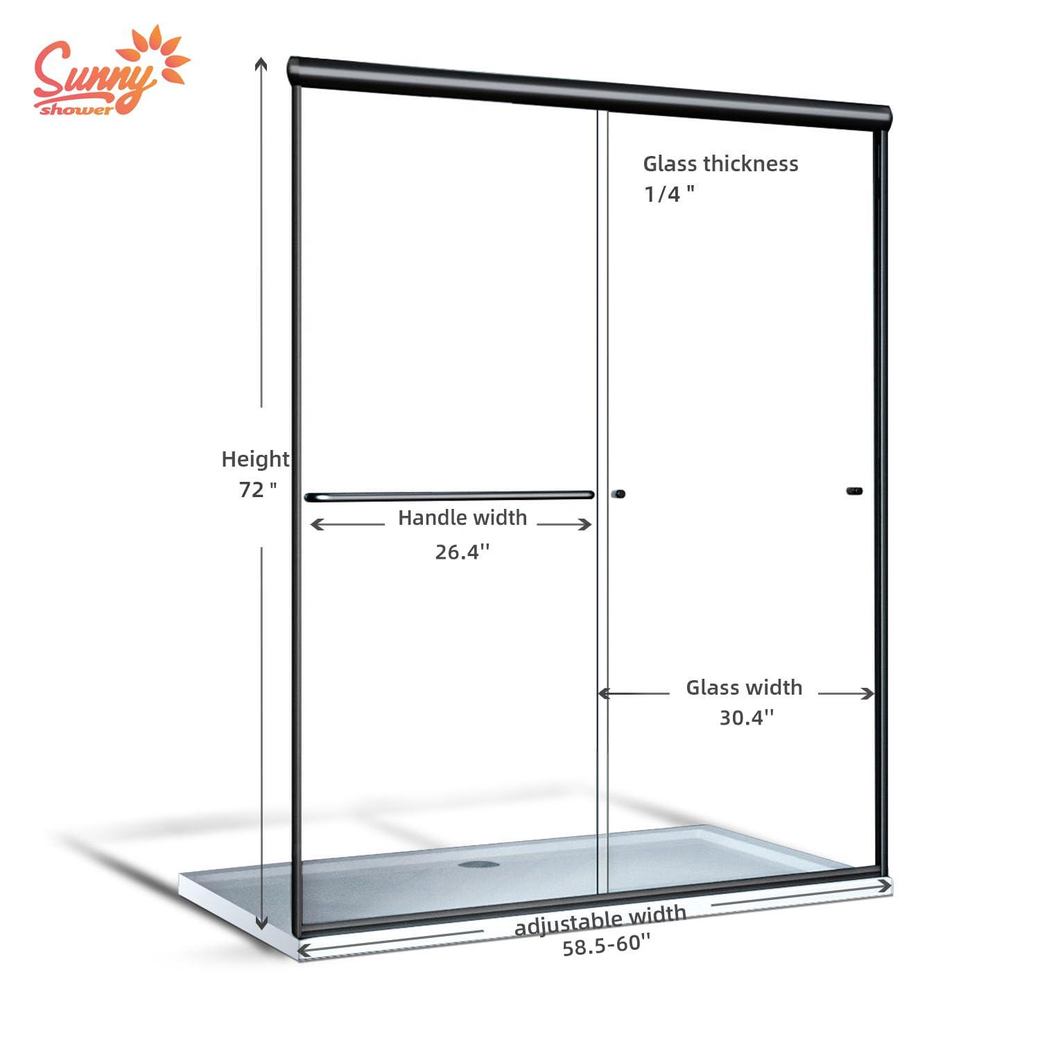 Sunny Shower Semi-Frameless Double Sliding Shower Door 60 in. W x 72 in. H in Black