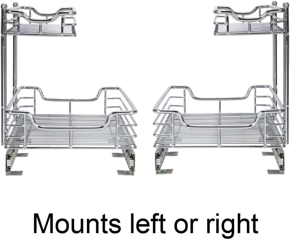 Glidez Multipurpose Chrome-Plated Steel Pull-Out/Slide-Out Storage Organizer for Under Sink or Under Cabinet Use - 2-Tier Design - Chrome