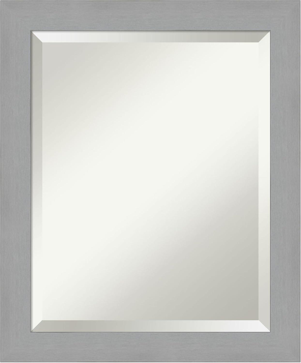 20" x 24" Brushed Nickel Framed Bathroom Vanity Wall Mirror - Amanti Art: Modern Rectangle, No Assembly Required