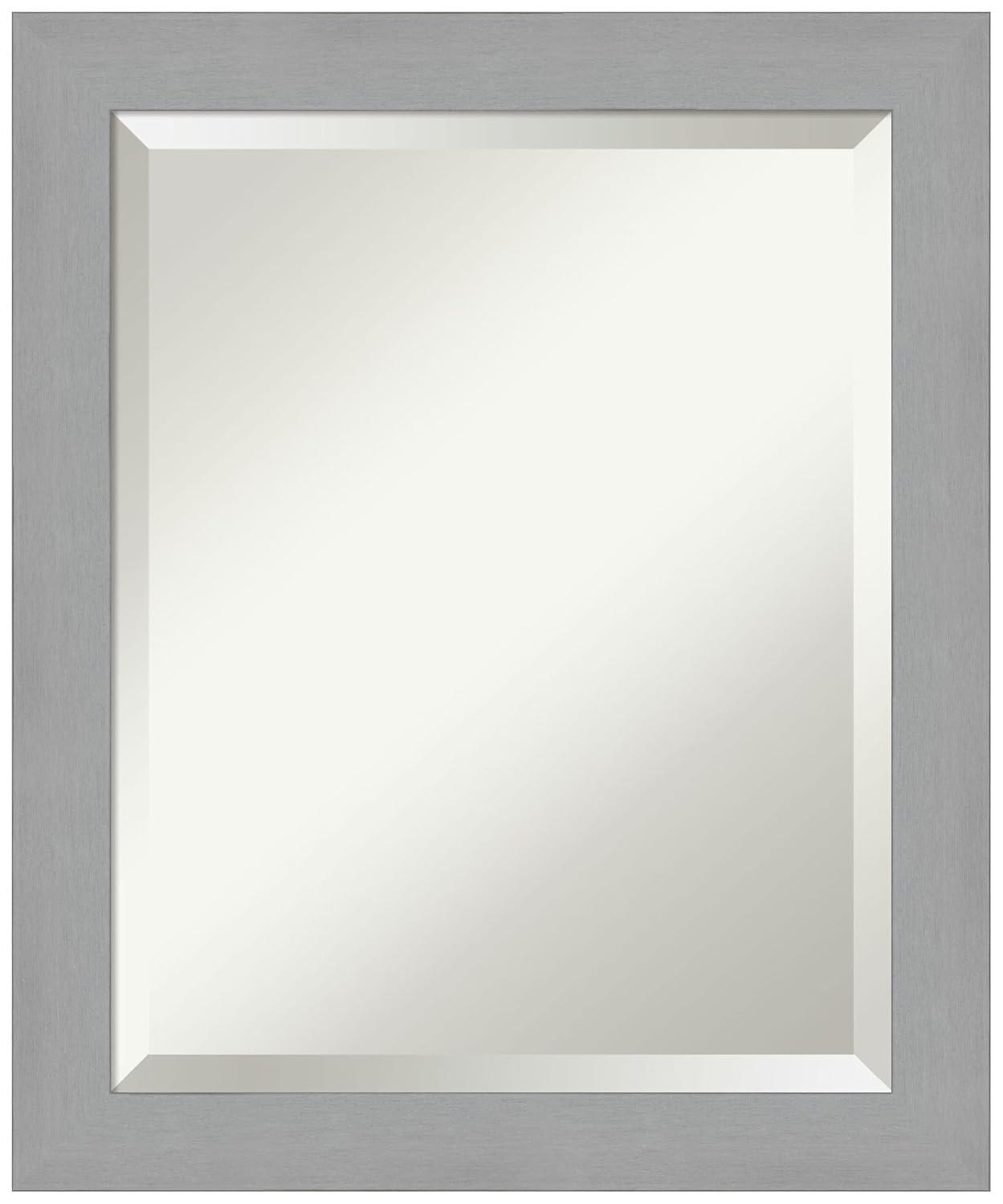 20" x 24" Brushed Nickel Framed Bathroom Vanity Wall Mirror - Amanti Art: Modern Rectangle, No Assembly Required