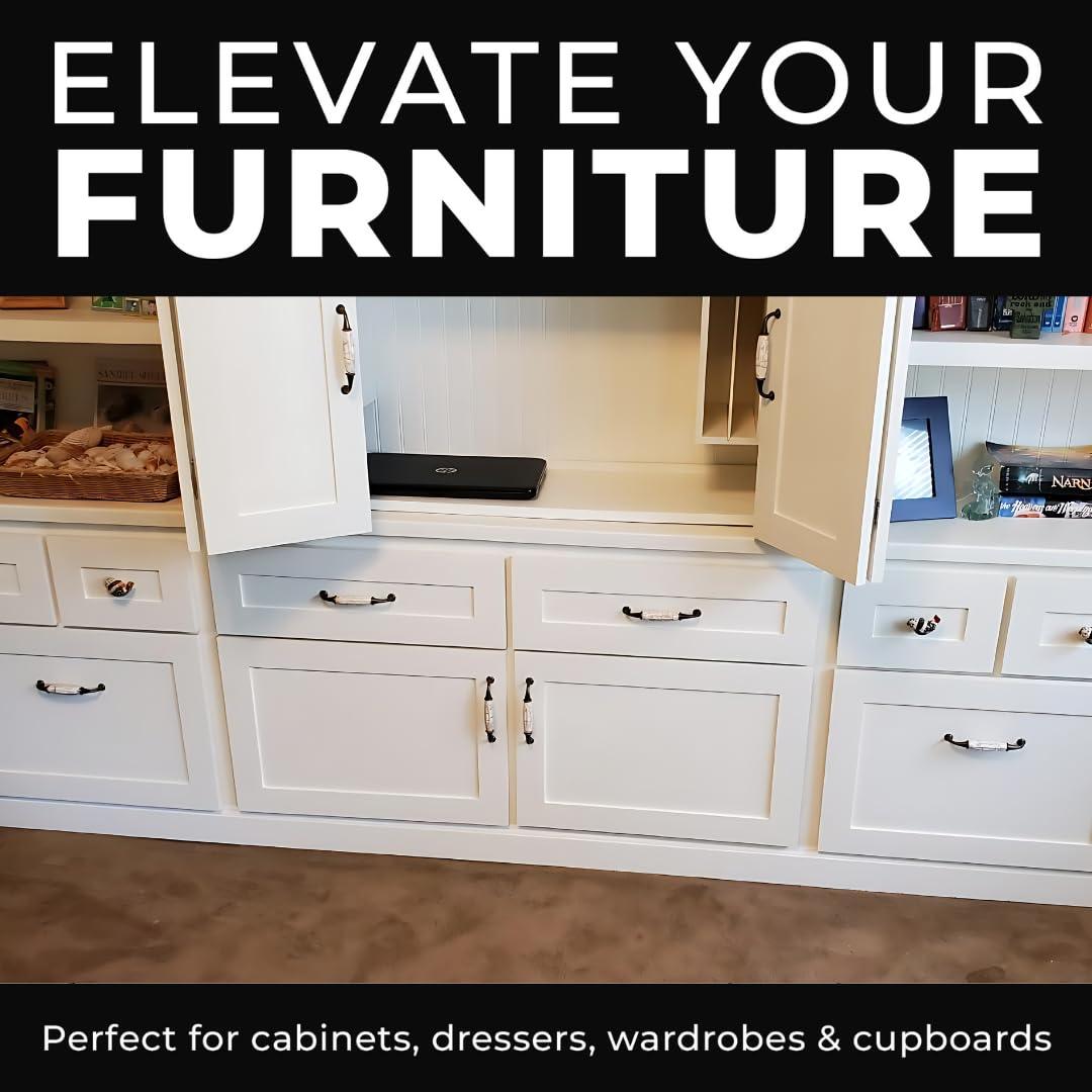 12 pcs Antique Brass Ceramic Pumpkin Cabinet Handles with Brown Marble Finish for Cabinets, Drawers, Dressers, Trays