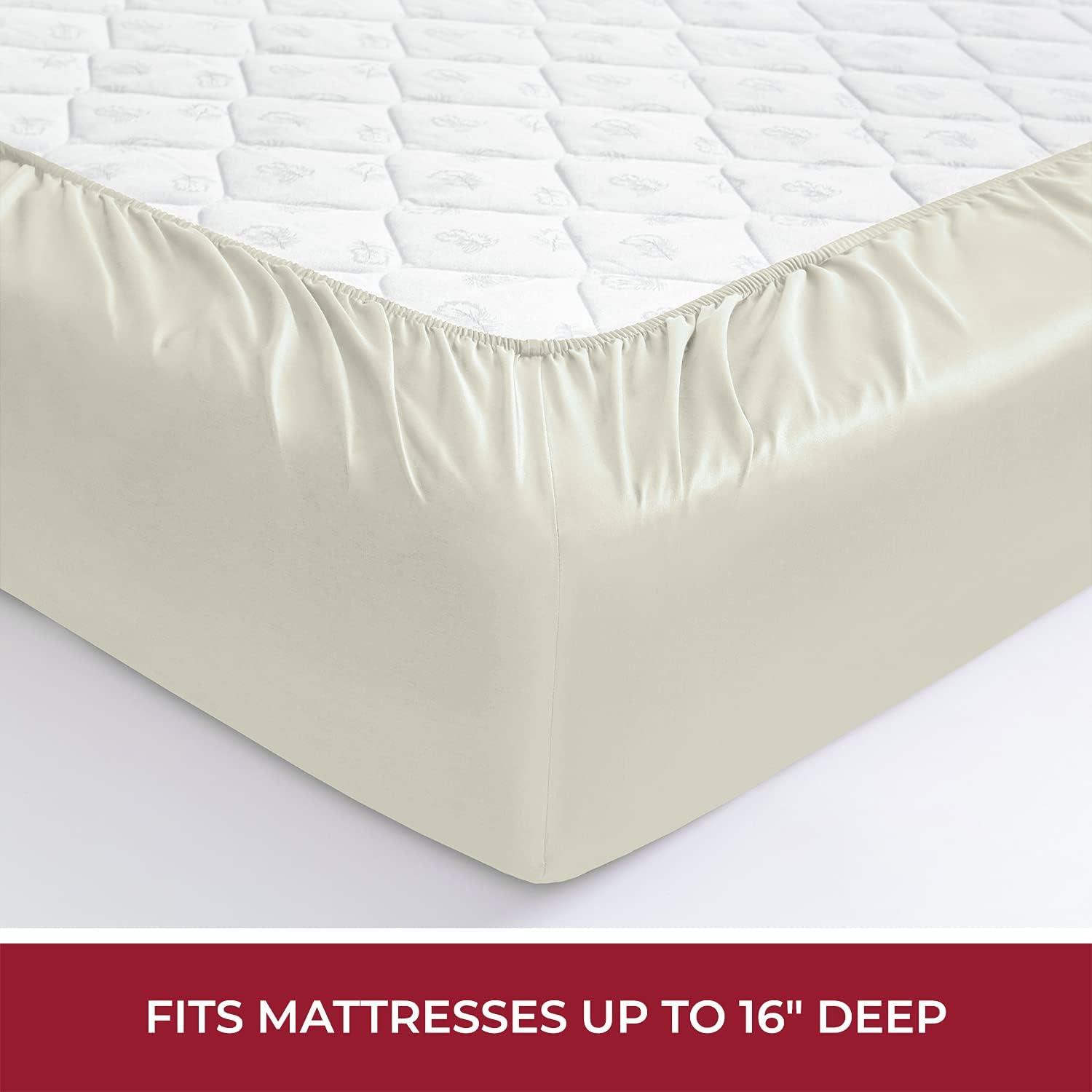 Mellanni 400 Thread Count Cotton Sateen Bedding Set - 4 Piece White Bed Sheets Set - Fits Mattresses up to 16" Deep - Cooling Sheet for Hot Sleepers (Full, Ivory)