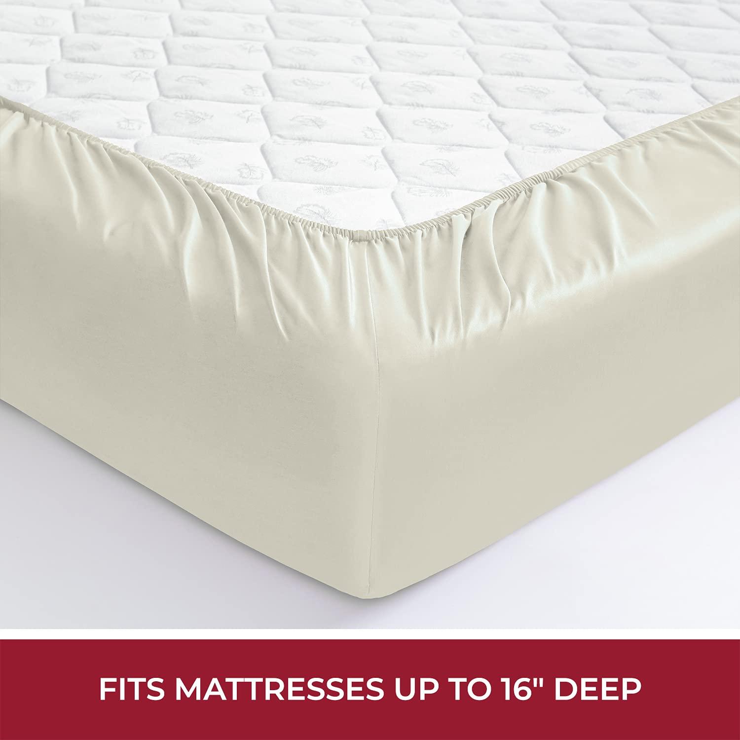 Mellanni 400 Thread Count Cotton Sateen Bedding Set - 4 Piece White Bed Sheets Set - Fits Mattresses up to 16" Deep - Cooling Sheet for Hot Sleepers (Full, Ivory)