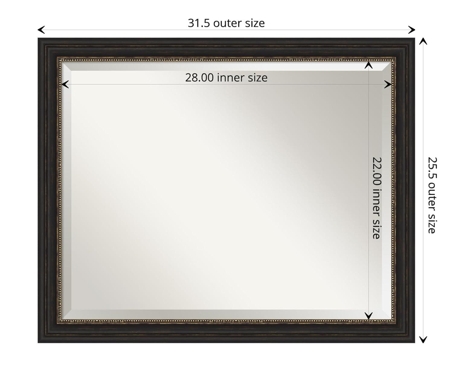 Amanti Art Beveled Bathroom Wall Mirror - Accent Bronze Narrow Frame Outer Size: 32 x 26 in
