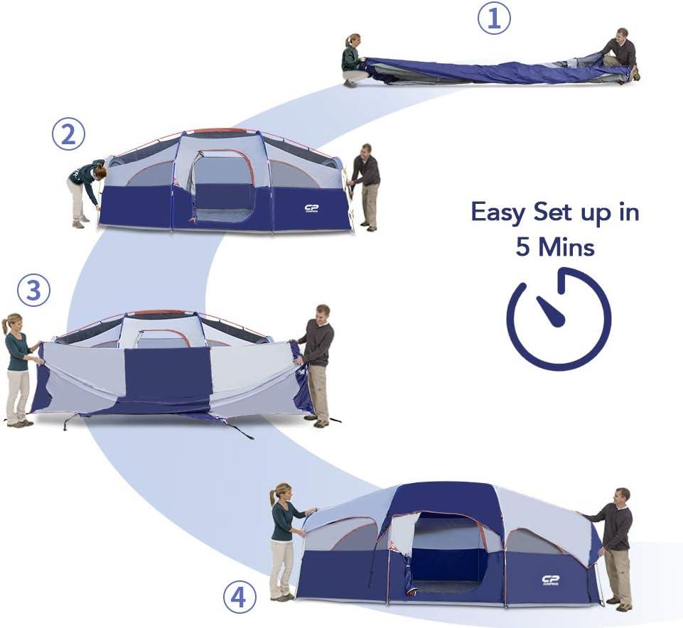 Blue 8-Person Two-Room Three-Season Dome Camping Tent