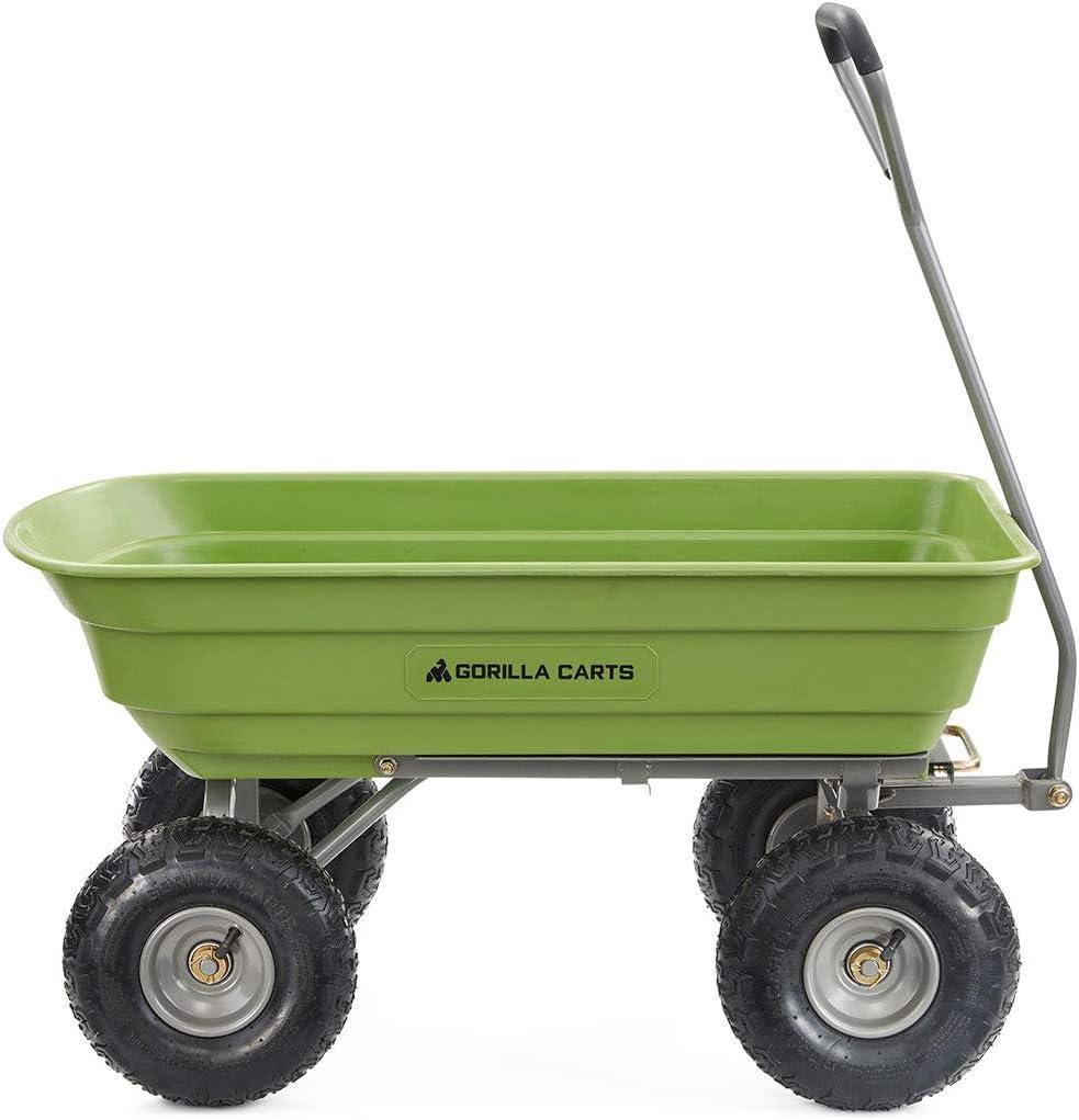 Gorilla Carts 4 Cu Ft Poly Yard Dump Cart and Utility Wagon, with Steel Frame and 600 Pound Heavy Duty Capacity, for Lawn and Gardening, Green