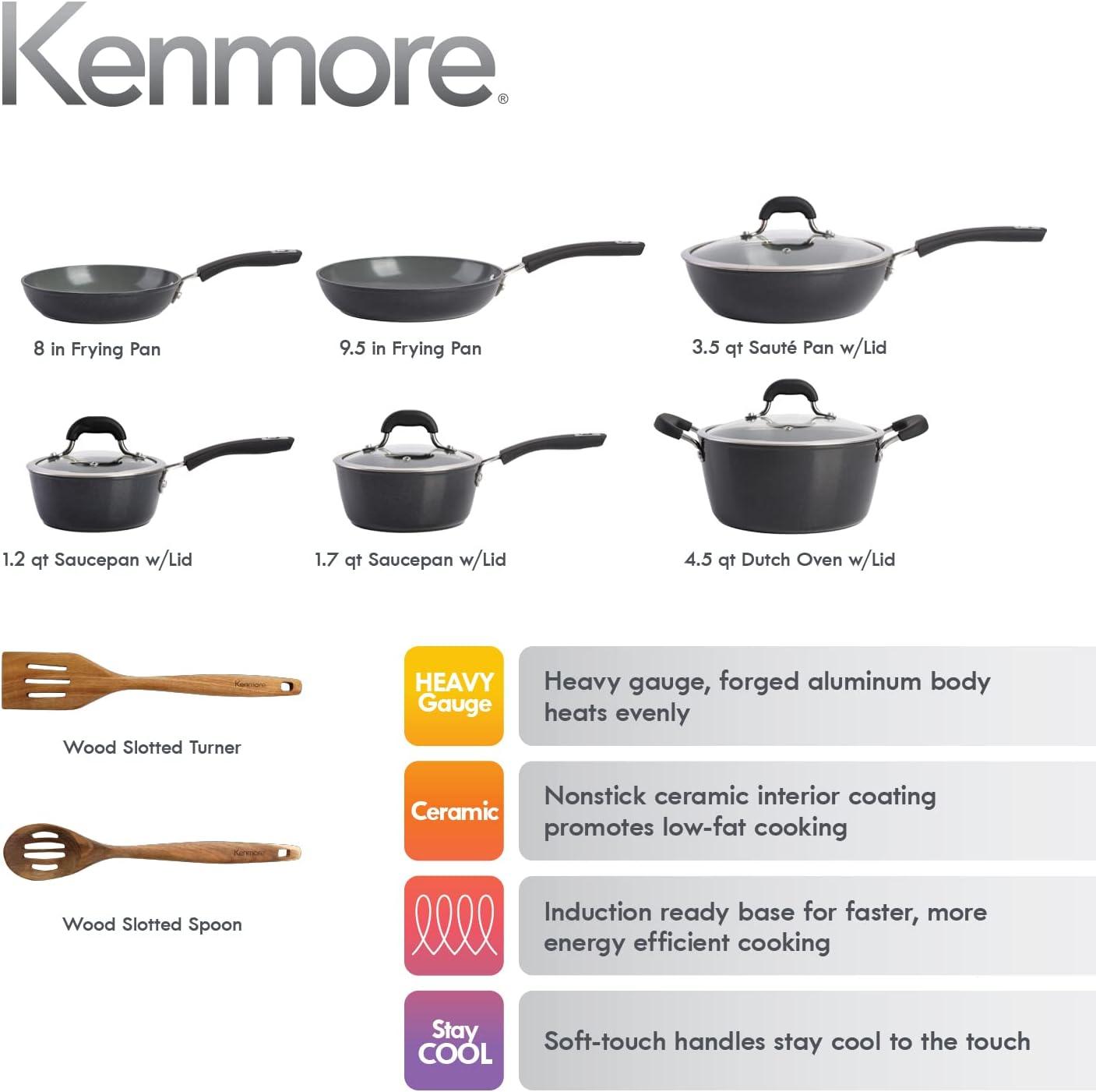 Kenmore 12 Piece Ceramic Coated Aluminum Cookware Set in Black