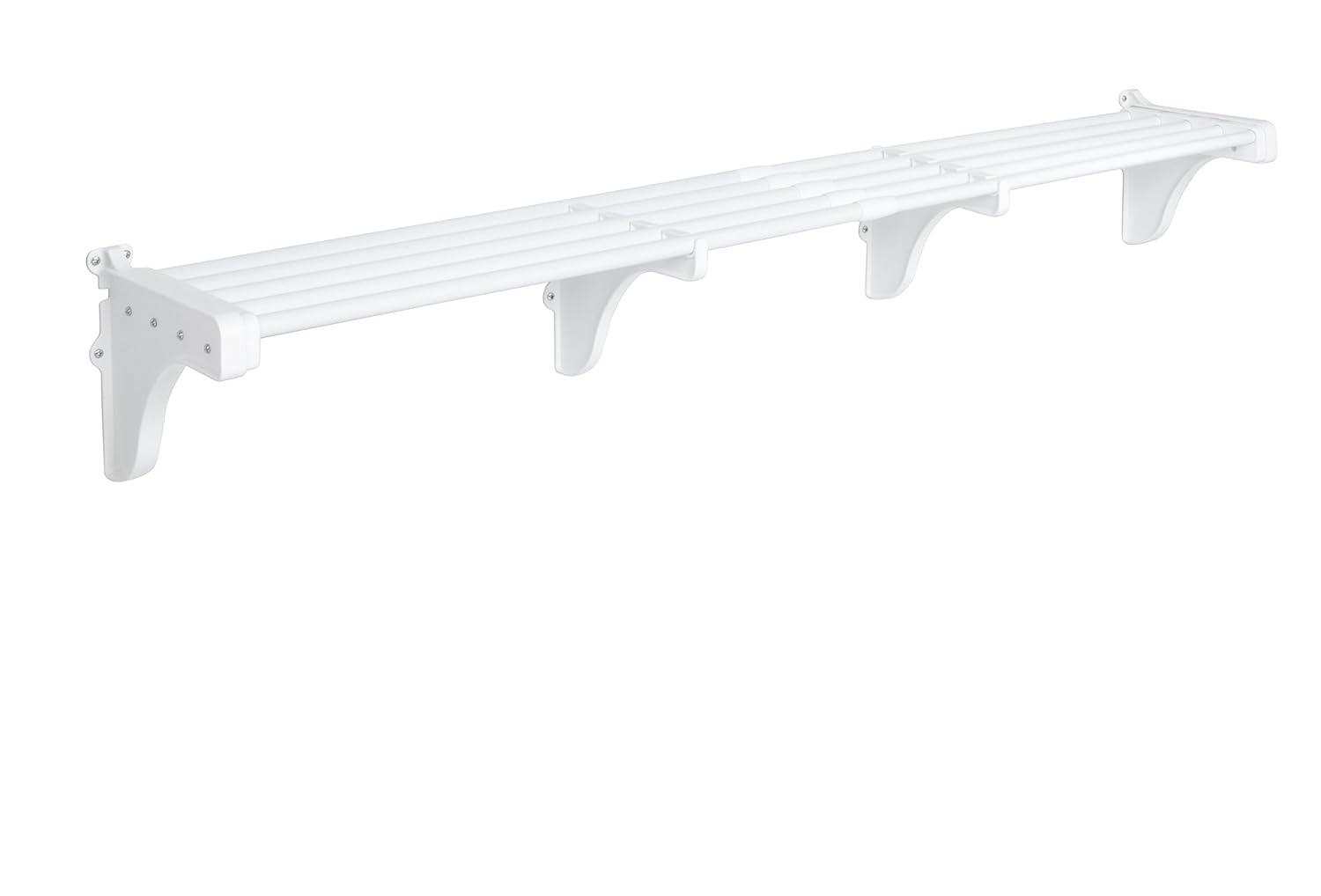 EZ Shelf-Expandable-Garage Shelf- -White- Easy to Install -Strong (up to 250 Lbs)- Wire Shelving Alternative –Wall Mounted Garage Shelf Organizer (White, 40.5" - 75")