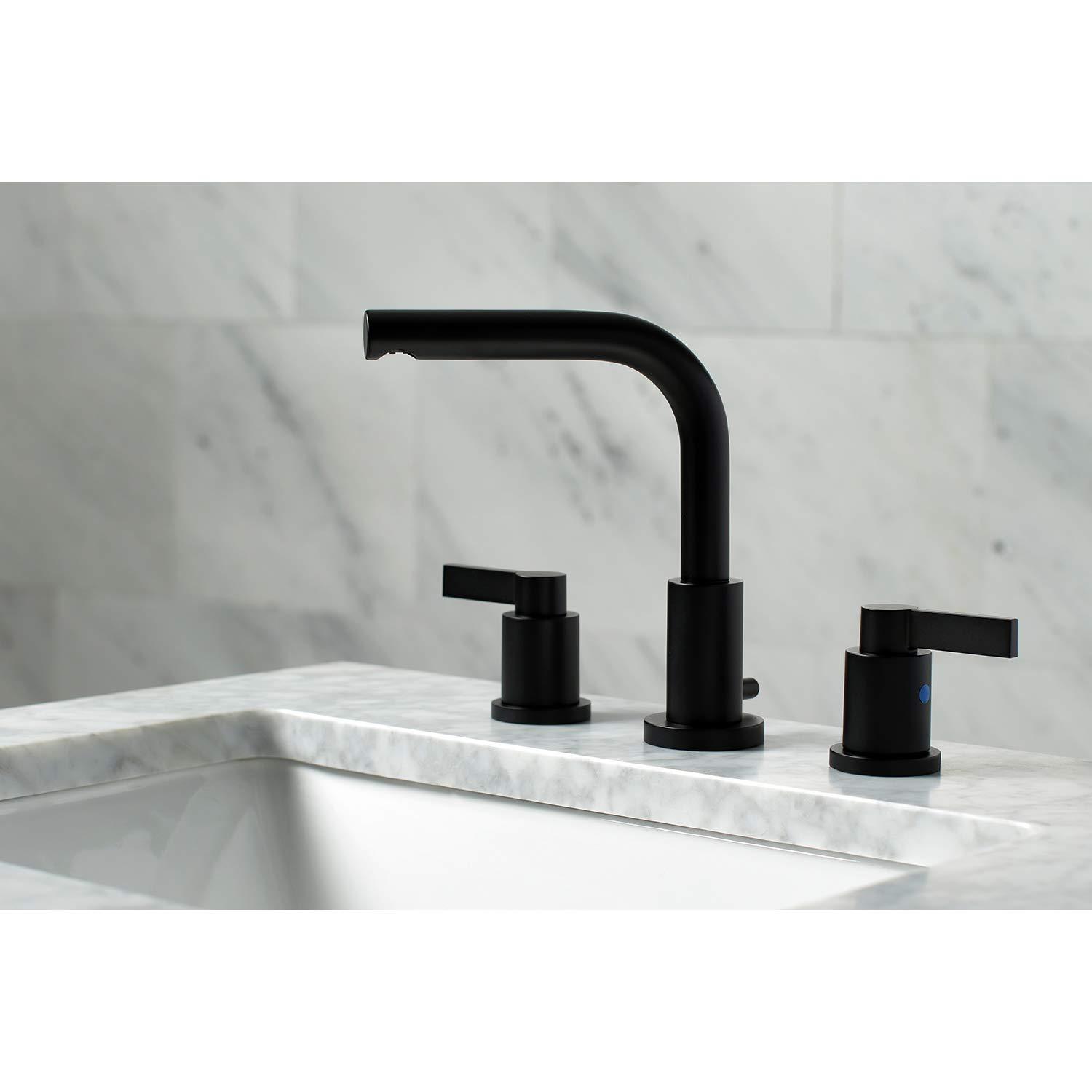 Kingston Brass NuvoFusion Two-Handle 3-Hole Deck Mount Widespread Bathroom Faucet with Brass Pop-Up Drain