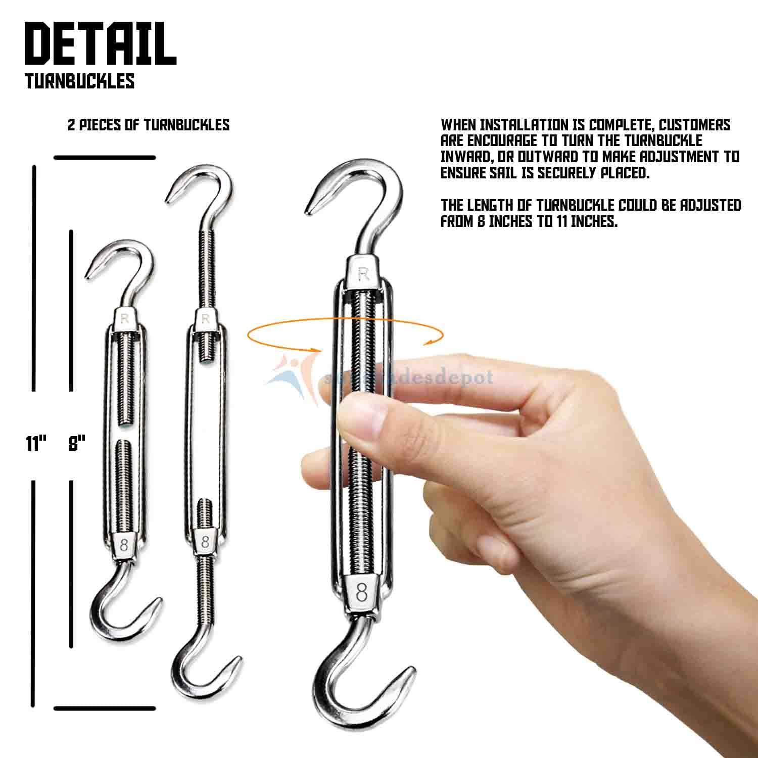 Sun Shade Sail Hardware Kit - 8 Inch Stainless Steel Sunshades Canopy Installation Kit Install Outdoor Triangle Heavy Duty Shade Sails for Deck Garden Lawn Patio
