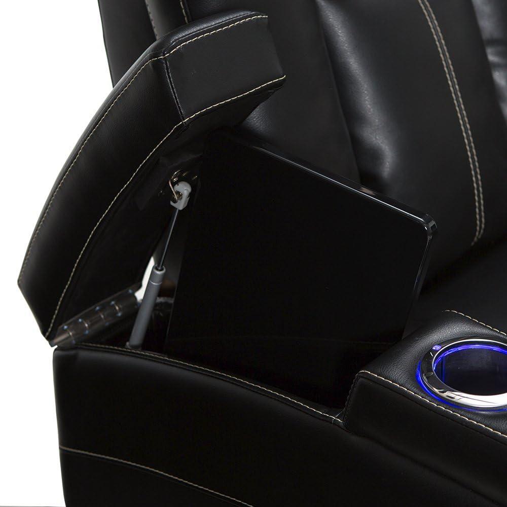 Seatcraft Republic Italian Leather Home Theater Furniture, Living Room, Power Headrest, Power Recline (Sofa with Fold-Down Table, Black)