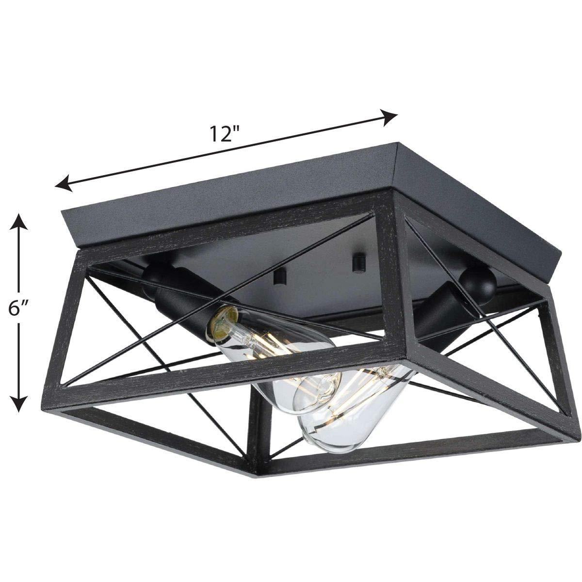 Progress Lighting, Briarwood, 2-Light Flush Mount, Textured Black, Faux-Painted Wood Enclosure