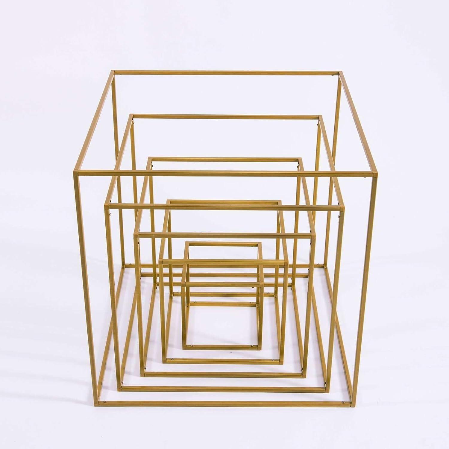 Efavormart 2 Pack 8" Square Gold Wedding Flower Stand Metal Column Stand Geometric Cube Vase