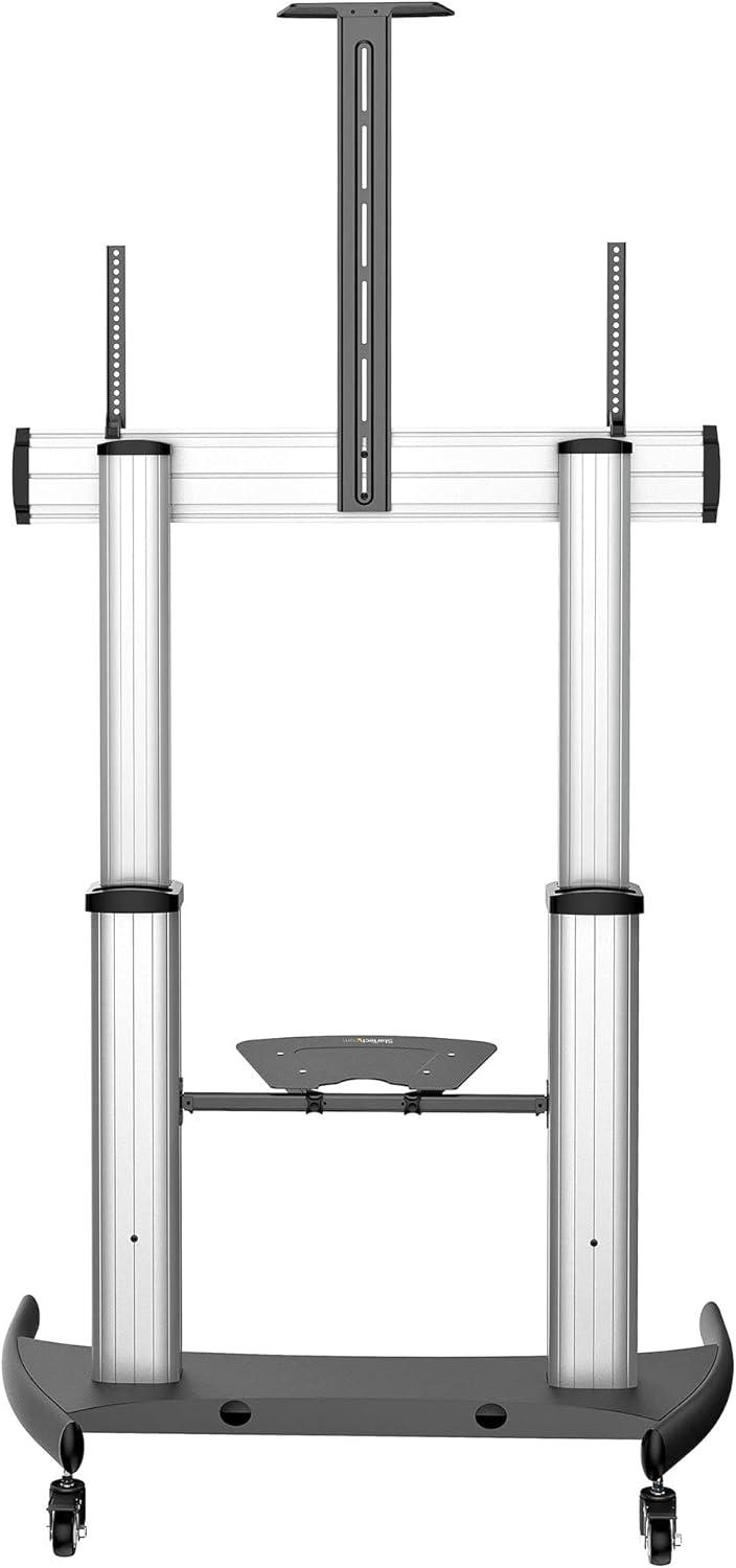 Mobile TV Stand, Heavy Duty TV Cart for 60-100" Display (100kg/220lb), Height Adjustable Rolling Flat Screen Floor Standing on Wheels, Universal Television Mount w/Shelves - W/ 2 equipment shelves