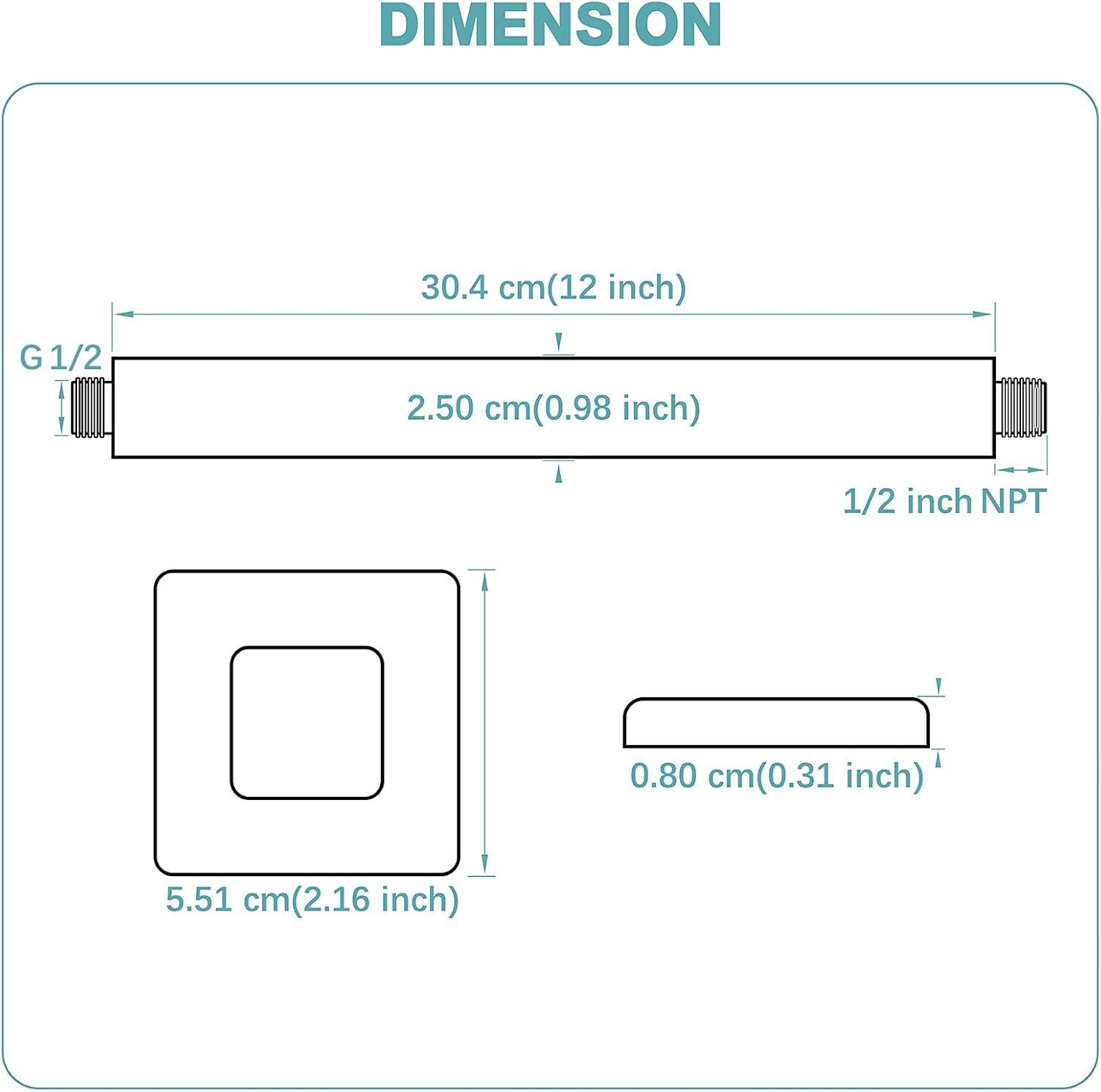 Matte Black 12-Inch Ceiling Mounted Square Shower Arm