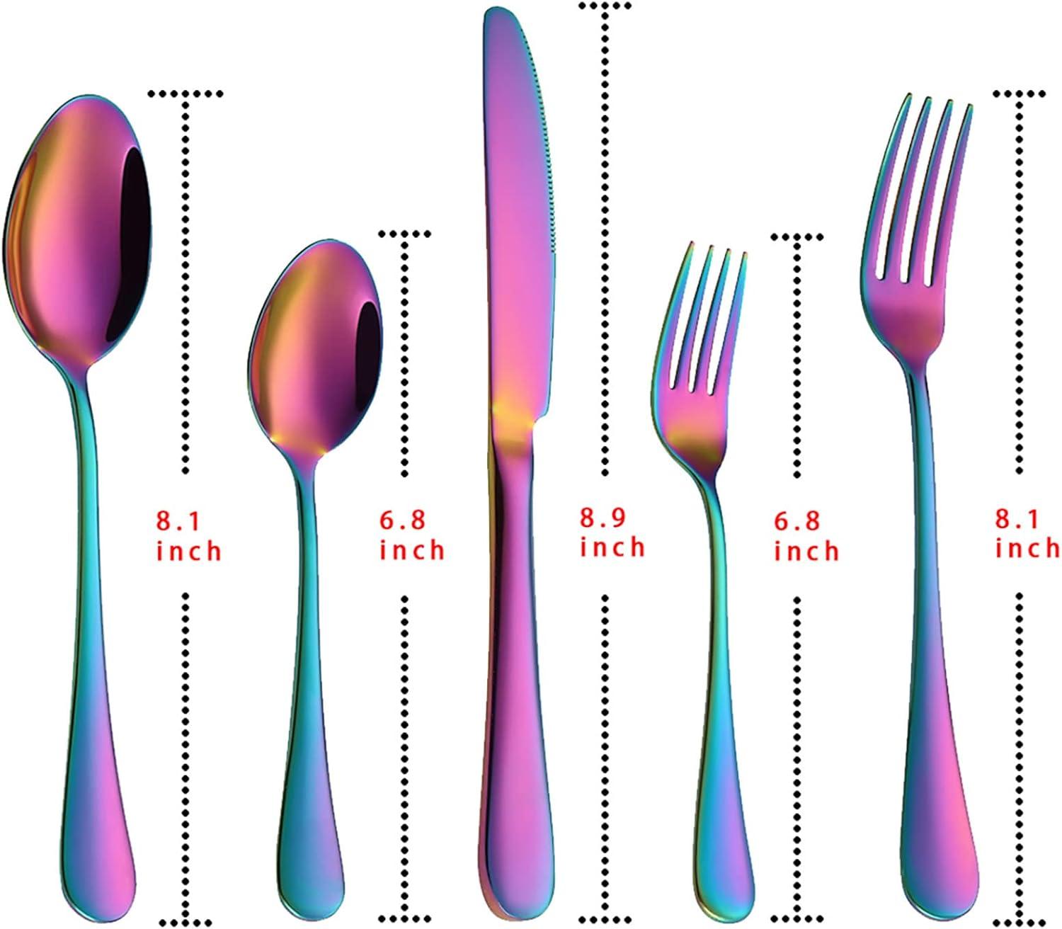 VANDBAO Rainbow Flatware Cutlery Silverware Set 20 Pieces, Stainless Steel Colorful Utensils, Tableware Set Service for 4, Include Knife/Fork/Spoon, Reusable, Mirror Polished, Dishwasher Safe C45
