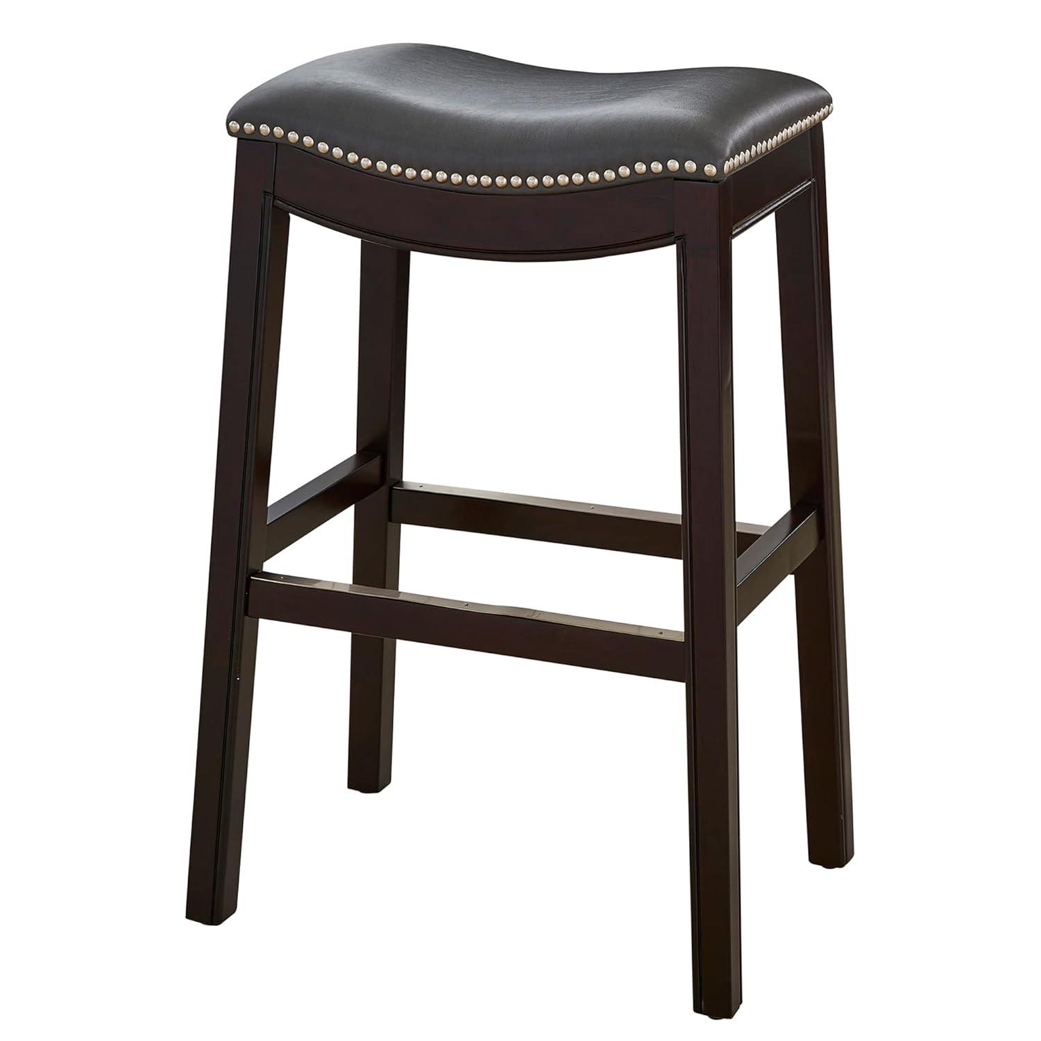 Julian 30in. H Bar-Height Wood Barstool with Gray Faux-Leather Seat