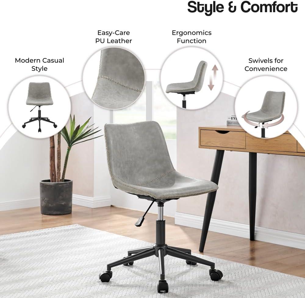 New Pacific Direct Clarke 22" PU and Plywood Swivel Office Chair in Gray