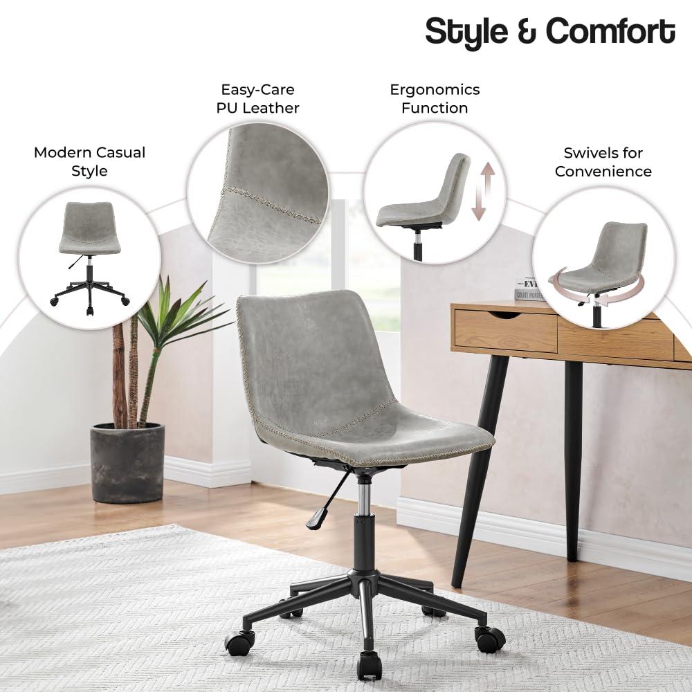 New Pacific Direct Clarke 22" PU and Plywood Swivel Office Chair in Gray