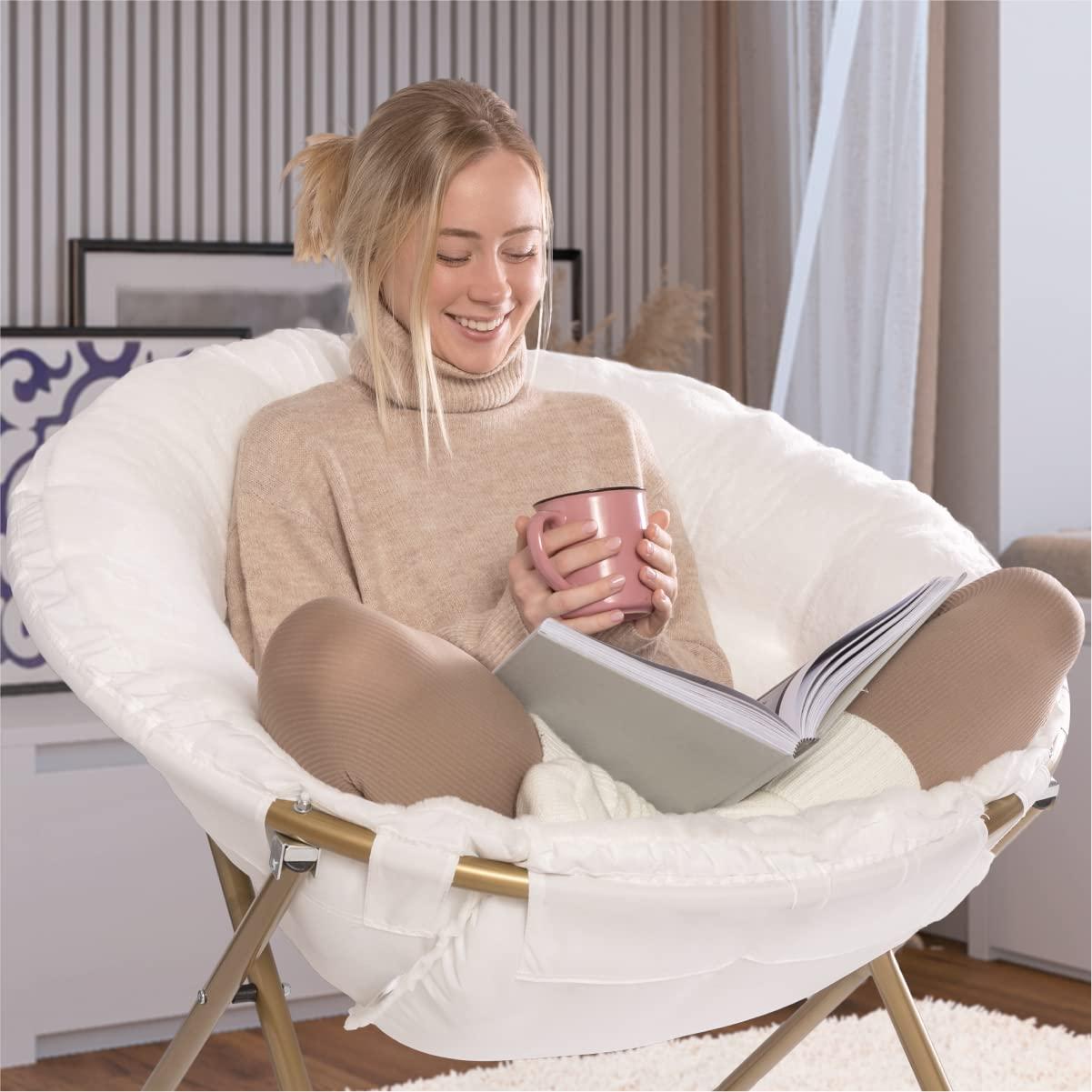 Everly Quinn Faux Fur Saucer Chair For Bedroom