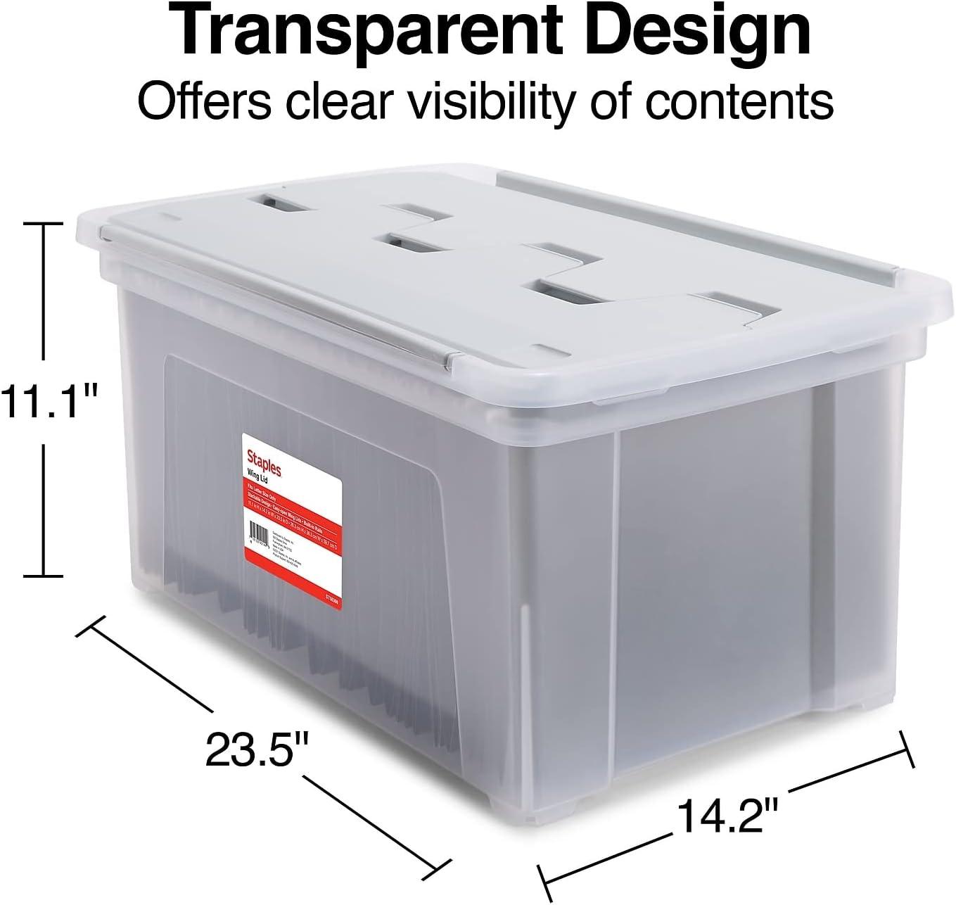 Staples Wing Lid File Totes Letter Size Clear (140166/139585)