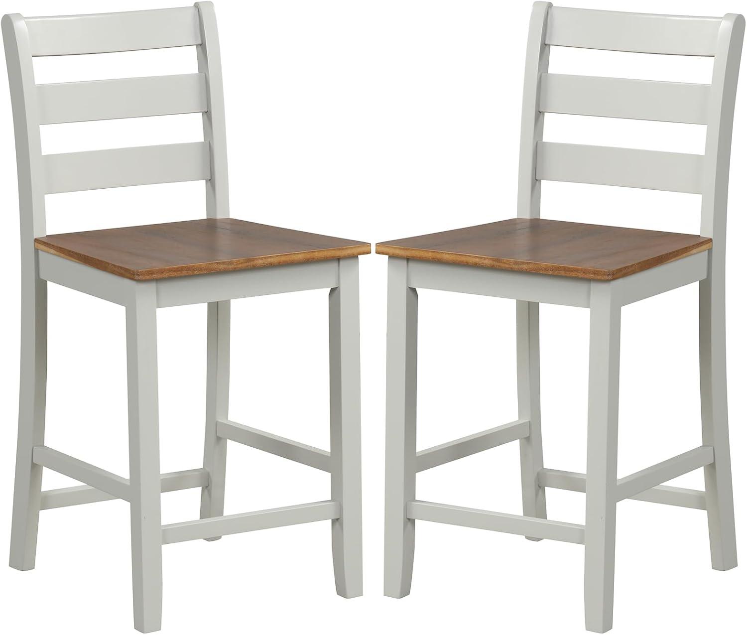 Gray and Walnut Wood Counter Height Bar Stools with Backrest, Set of 2