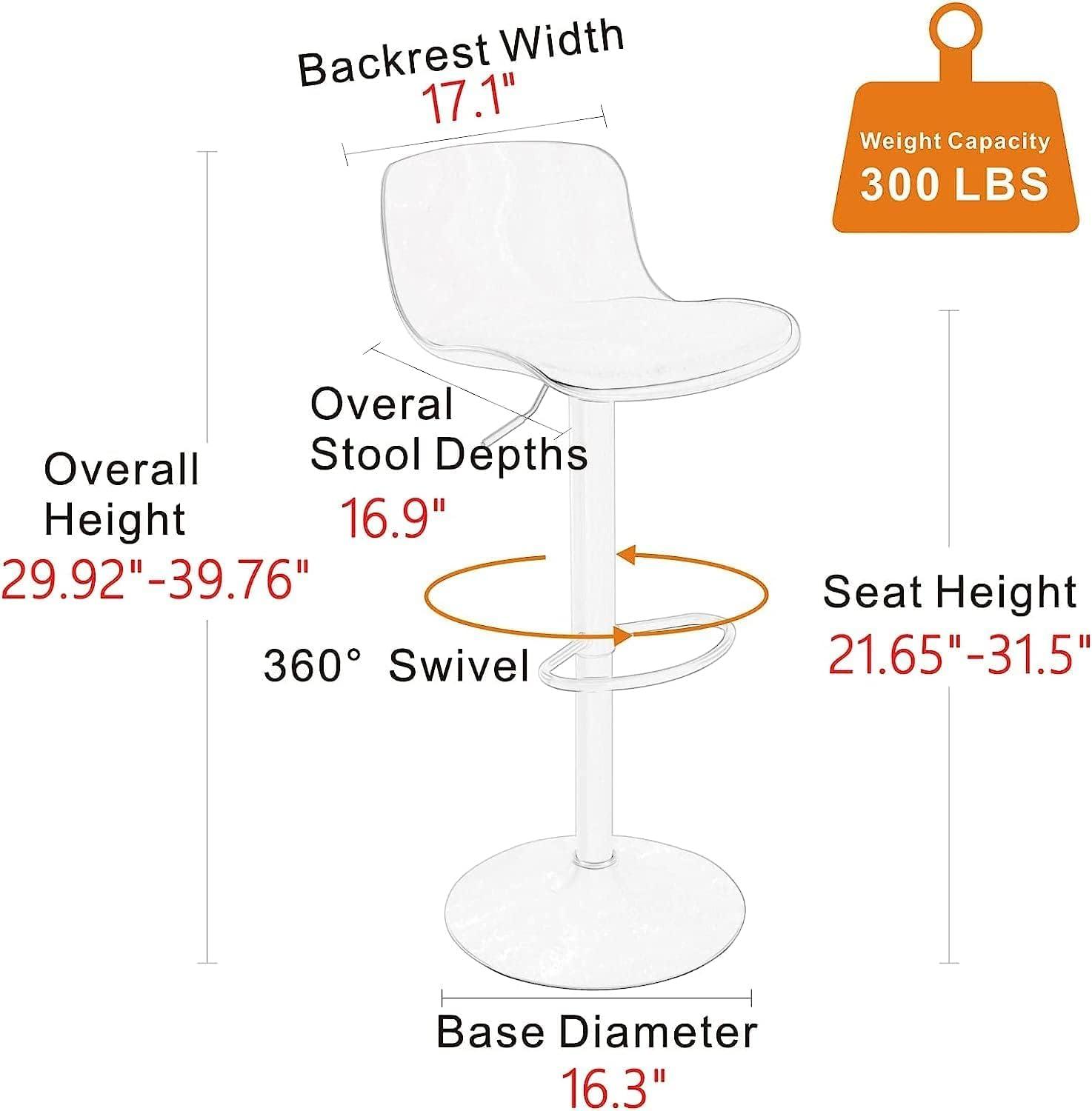 Height Adjustable Swivel PP Bar Stool with PU Padded Seat, White, Set of 2