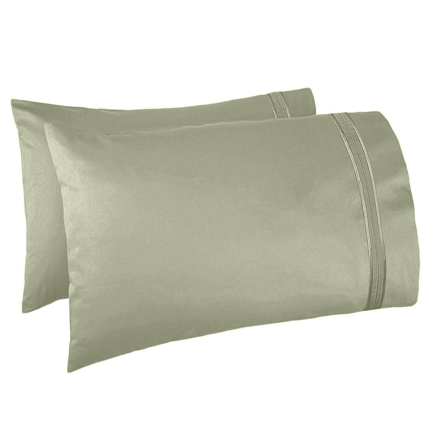 Clara Clark Pillow Cases Premier 1800 Microfiber Collection Pillow Case Set Of 2 Pieces, King Size, Sage Olive Green