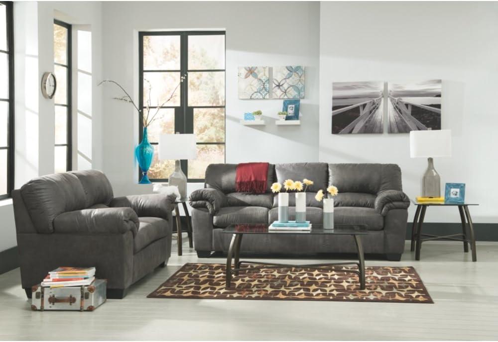 Signature Design by Ashley Bladen Contemporary Faux Leather & Wood Sofa in Gray