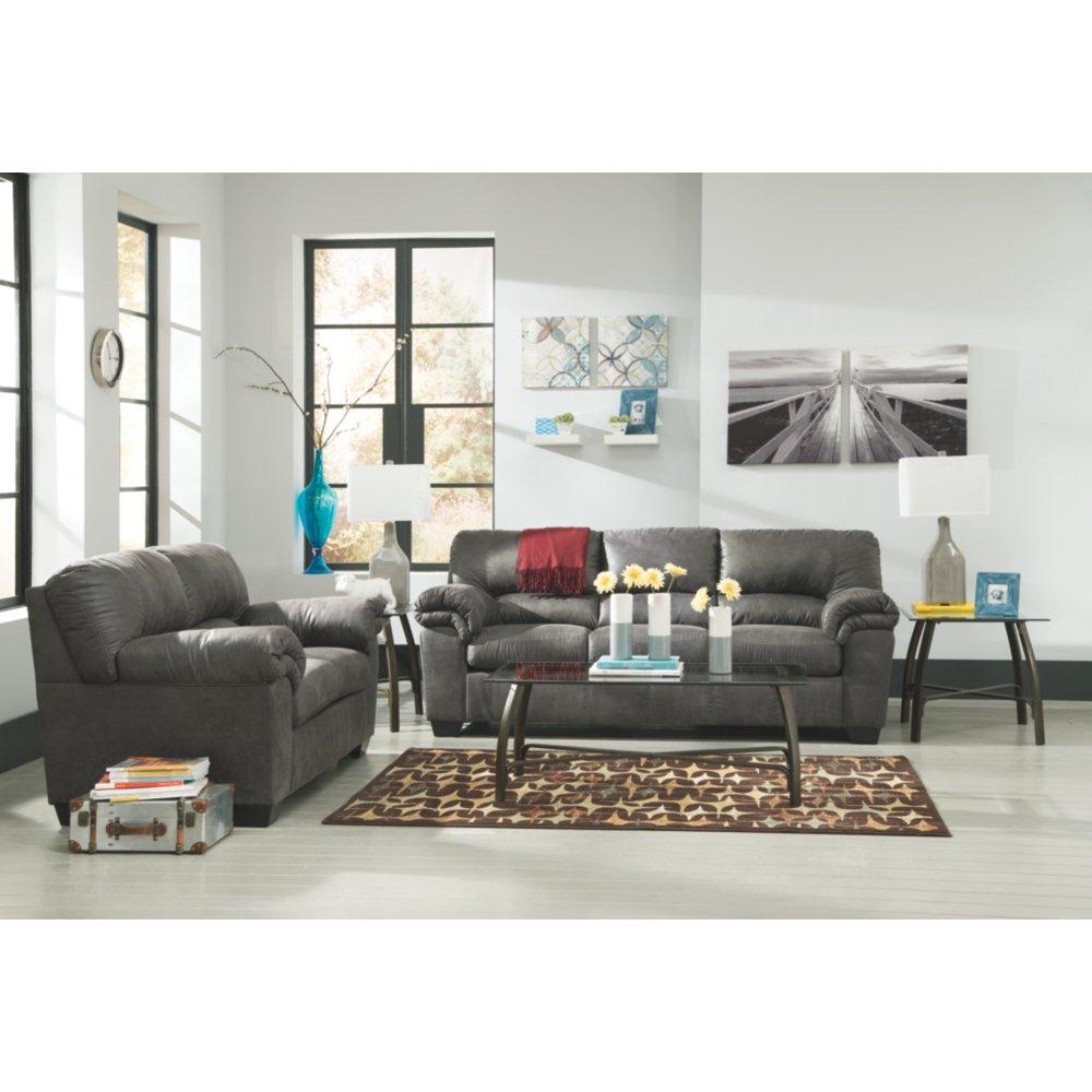 Signature Design by Ashley Bladen Contemporary Faux Leather & Wood Sofa in Gray