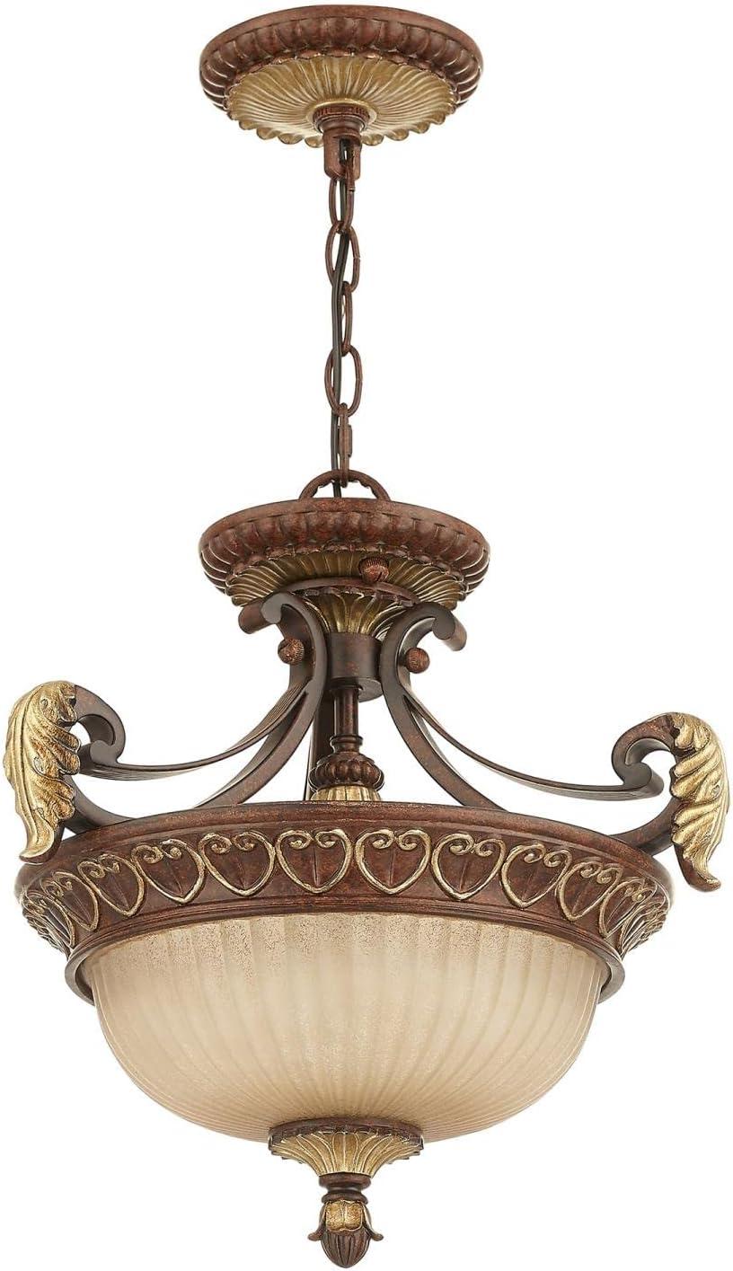 Villa Verona Bronze & Aged Gold Leaf 2-Light Pendant with Rustic Art Glass