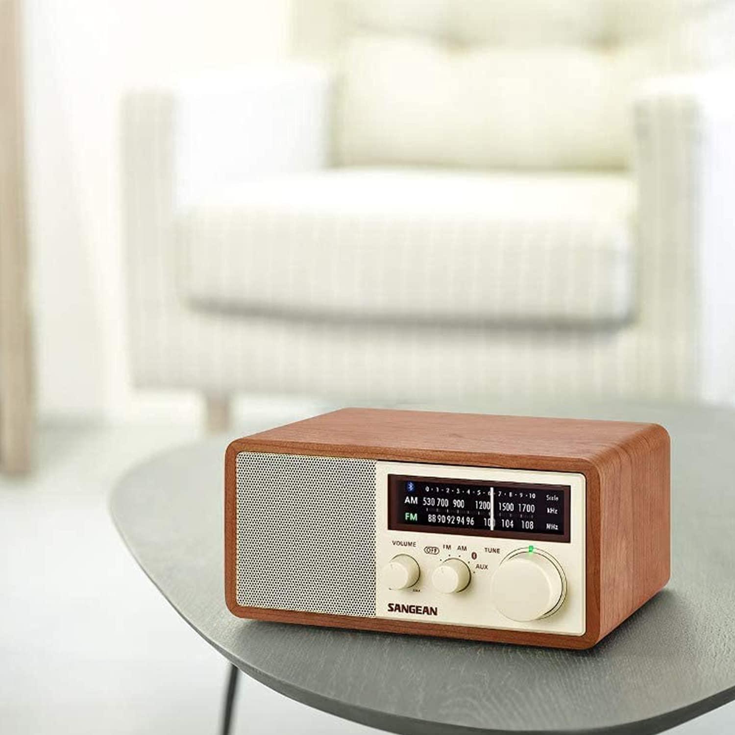 Sangean AM FM Aux Wooden Cabinet Table Top Radio and Bluetooth Receiver