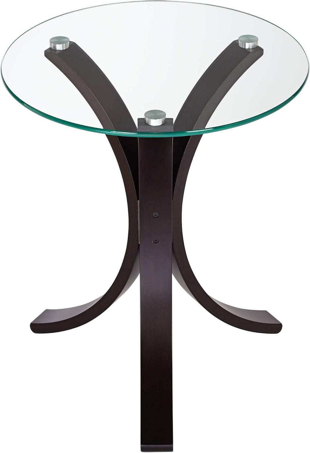 Studio 55D Niles Modern Wood Round Accent Table 17 3/4" Wide Dark Brown Clear Tempered Glass Tabletop for Living Room Bedroom Bedside Entryway Office