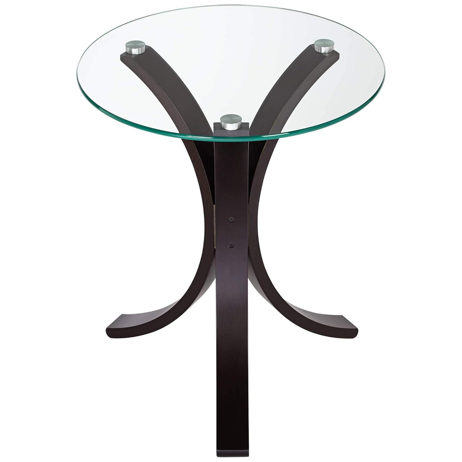 Studio 55D Niles Modern Wood Round Accent Table 17 3/4" Wide Dark Brown Clear Tempered Glass Tabletop for Living Room Bedroom Bedside Entryway Office